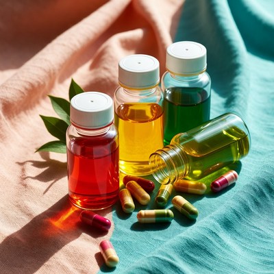 Colorful Essential Oil Bottles and Capsules