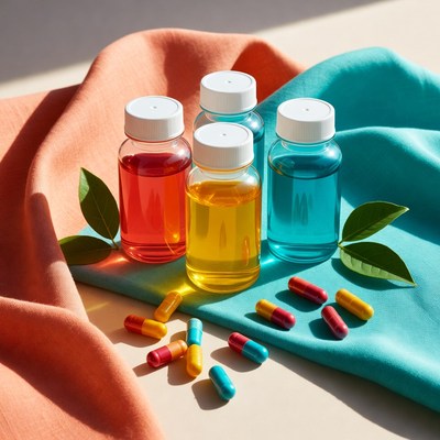 Colorful Medicine Bottles and Pills