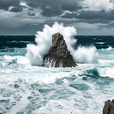 Ocean Waves Crashing on Rock