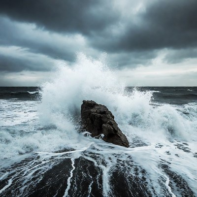 Ocean Waves Crashing on Rock