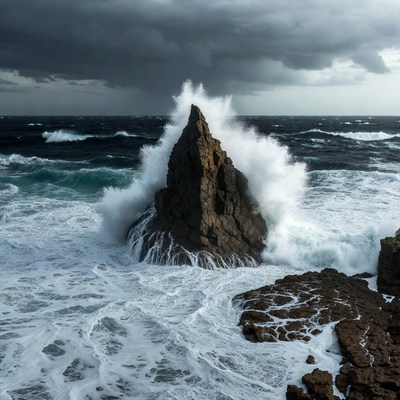 Ocean Waves Crashing on Rock Formation