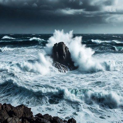Ocean Waves Crashing on Rock