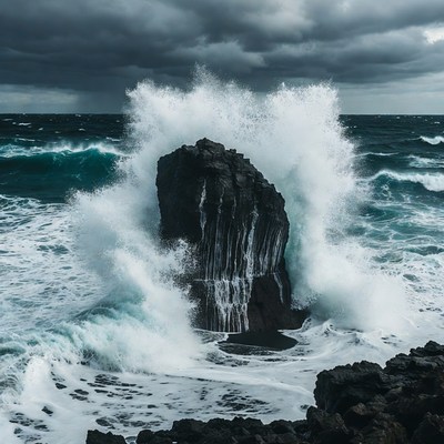 Waves crashing on rock