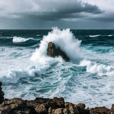 Ocean Waves Crashing on Rock