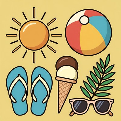 Summer Beach Icons Illustration