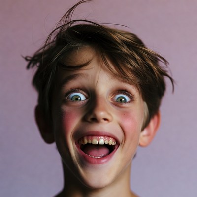Boy with wide excited eyes smiling