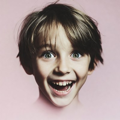 Boy with green eyes smiling wide