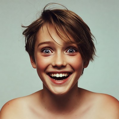 Girl with wide excited smile