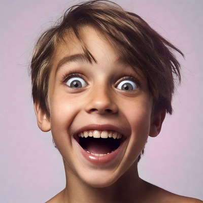Boy with wide surprised smile