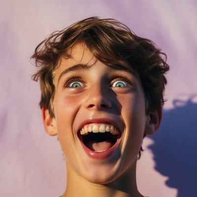 Boy with wide excited eyes and smile