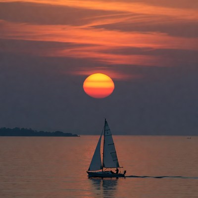Sailboat at Sunset on Calm Water