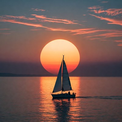 Sailboat Silhouetted Against Sunset