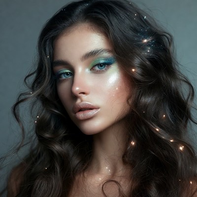 Woman with turquoise eyes and sparkles