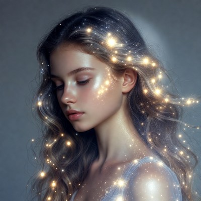 Girl with sparkling golden hair