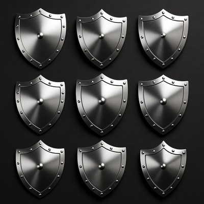 Nine Shiny Metal Shields
