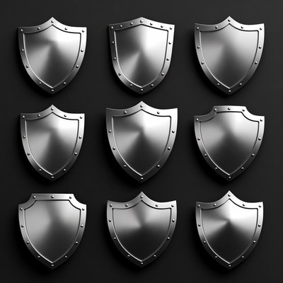 Nine Shiny Silver Shields