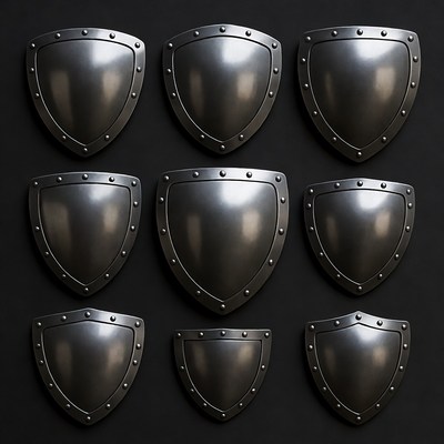 Nine Shiny Medieval Shields