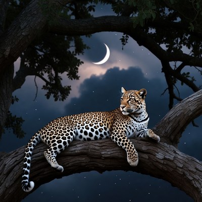 Leopard lounging on tree branch