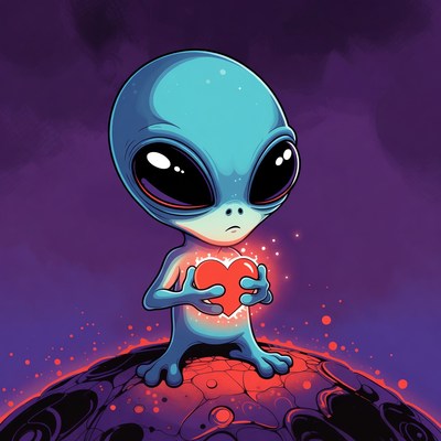 Cute Alien Holding Glowing Heart