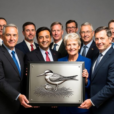Group holding tern award plaque