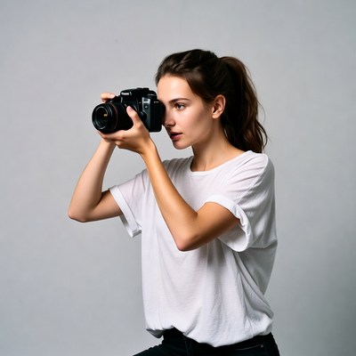 Woman taking selfie with camera