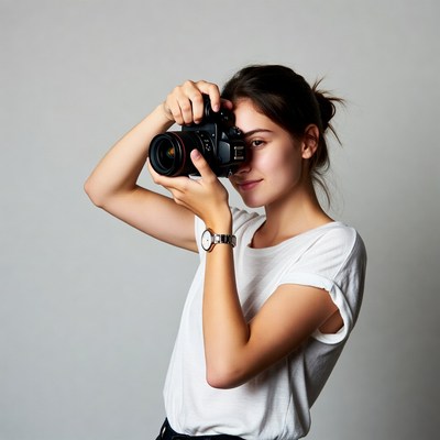 Woman looking through camera