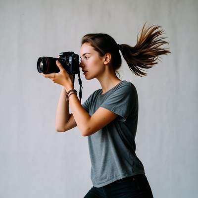Woman photographing with ponytail