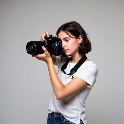 Young woman photographing with camera