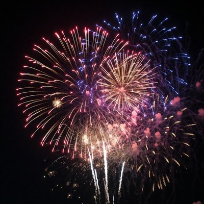 Colorful Fireworks Exploding in Night Sky
