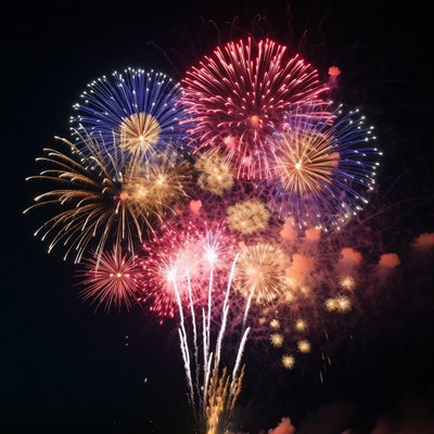 Colorful Fireworks Exploding in Night Sky