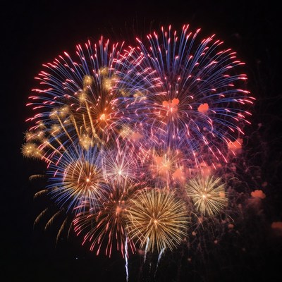 Vibrant fireworks exploding in night sky