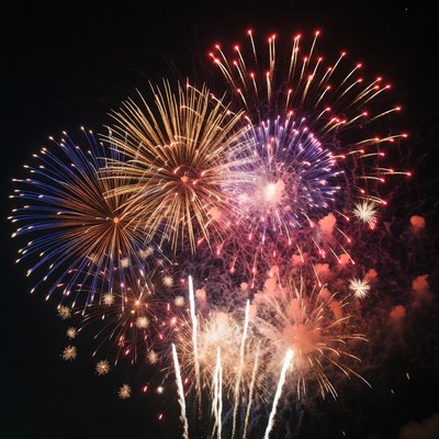Colorful Fireworks Exploding in Night Sky