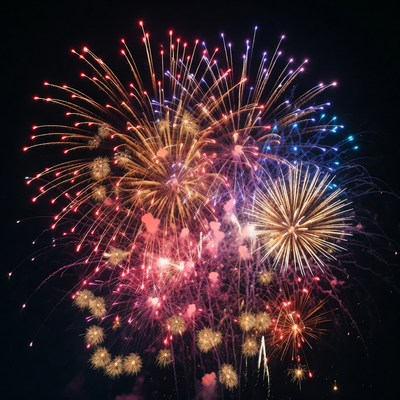 Colorful Fireworks Exploding in Night Sky