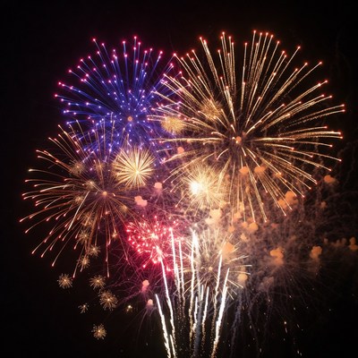 Colorful Fireworks Exploding in Night Sky