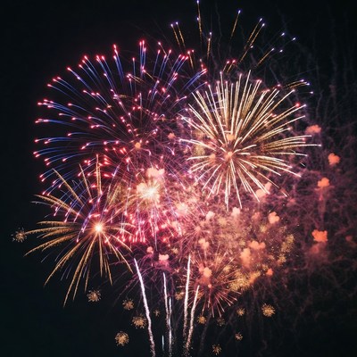 Colorful Fireworks Exploding in Night Sky