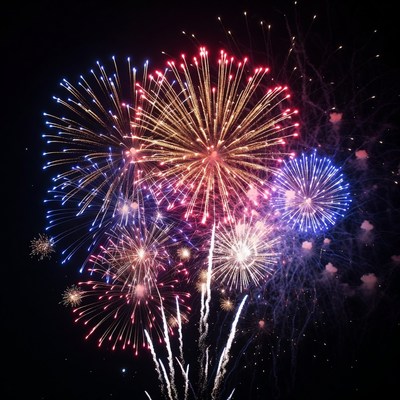 Colorful Fireworks Exploding in Night Sky