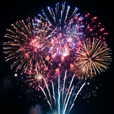 Colorful Fireworks Exploding in Night Sky