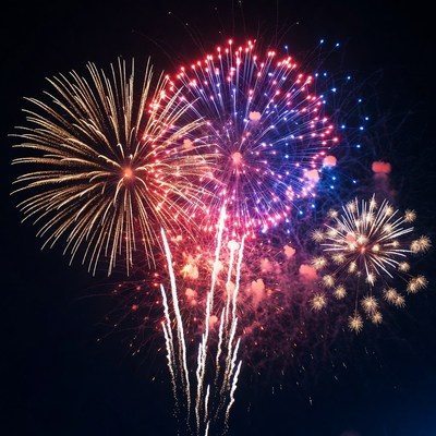 Colorful Fireworks Exploding in Night Sky