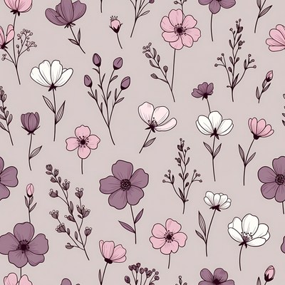 Purple Pink Flower Seamless Pattern