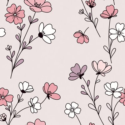 Pink and White Flower Clipart Pattern
