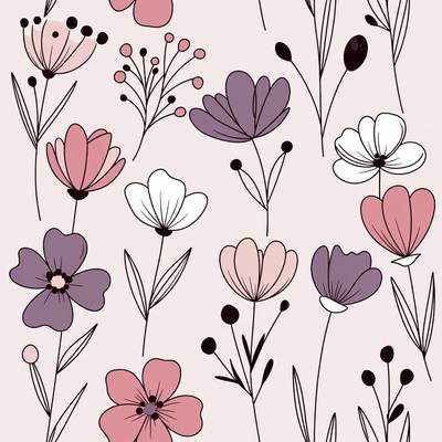 Pink Purple Flower Seamless Pattern