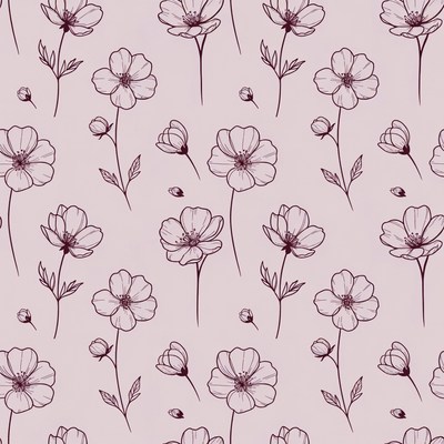 Pink Anemone Flowers Line Art Pattern