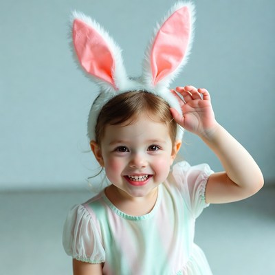 Toddler girl in pink bunny ears