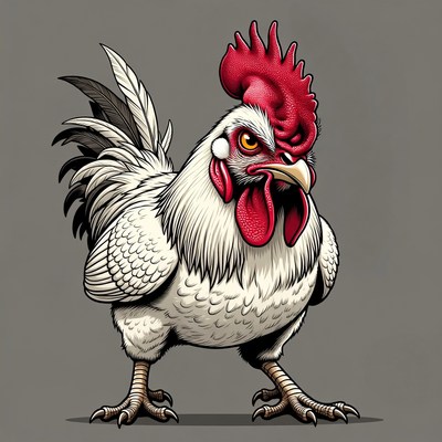 Angry white rooster illustration