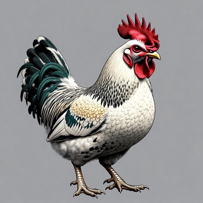 Rooster standing on gray background