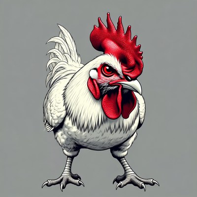 Angry white rooster illustration