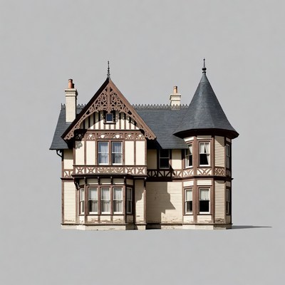 Victorian House on Gray Background