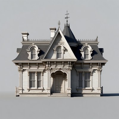Victorian Mansion on Gray Background