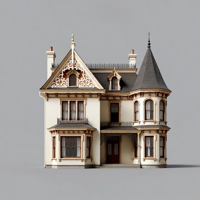 Victorian House on Gray Background
