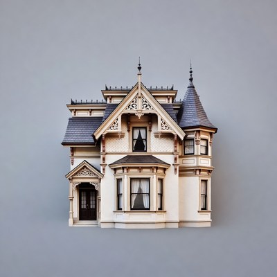 Victorian Dollhouse on Gray Background